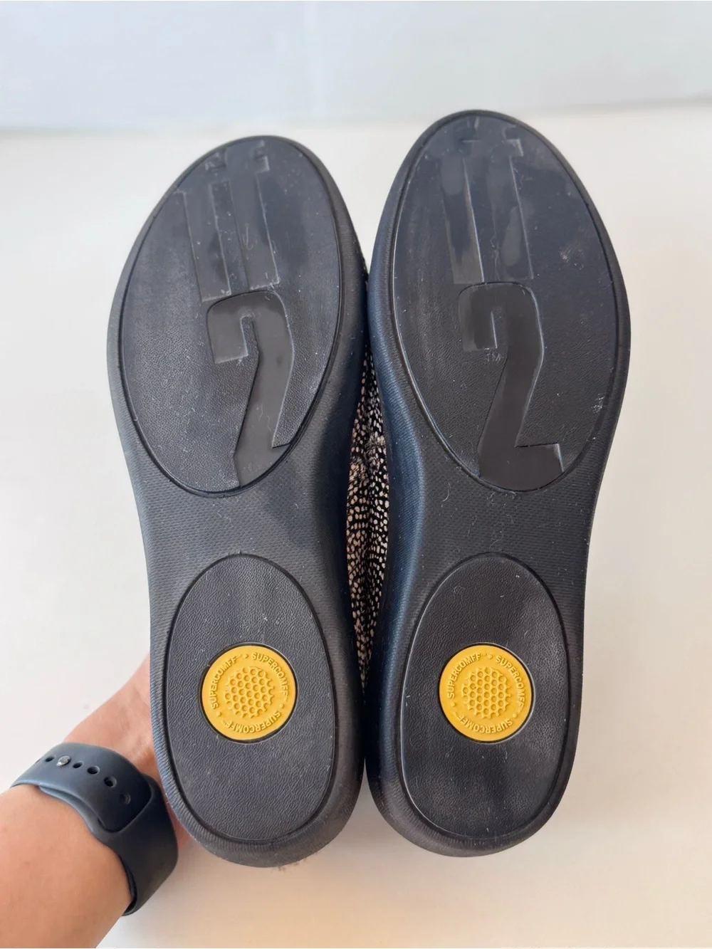 FitFlop Black Dotted Fur Leather Slip On Comfort Loafer Wedge Women's Shoes 38.5